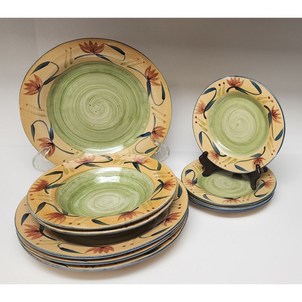 Pier 1 Elizabeth Hand Painted Multicolor Yellow Dinnerware Set